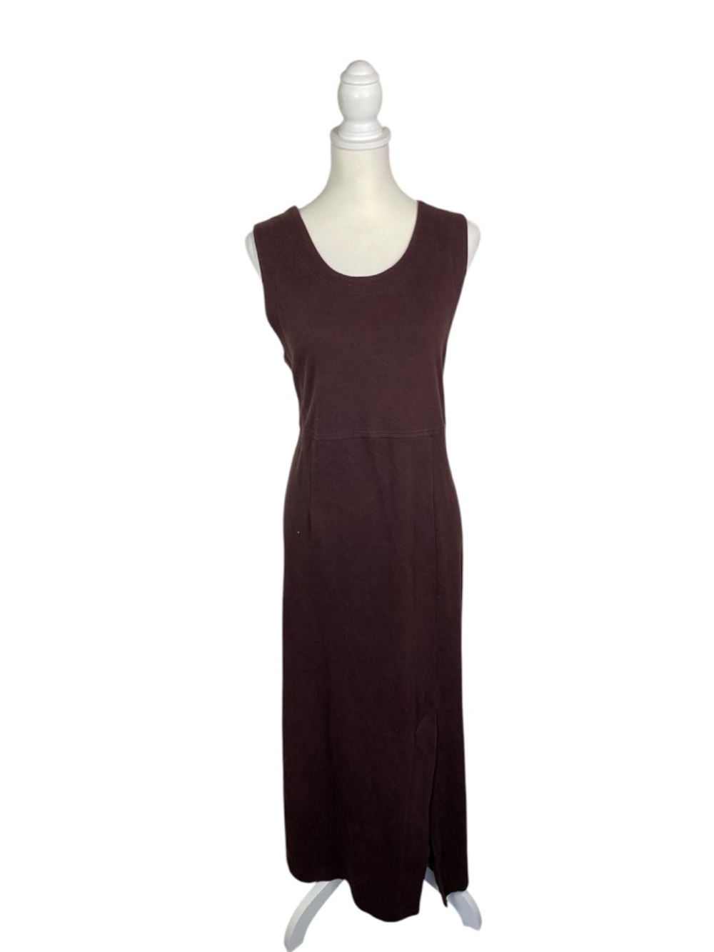 Eddie Bauer Brown Maxi Dress Sleeveless Cotton Tall Side Slit Casual Minimalist